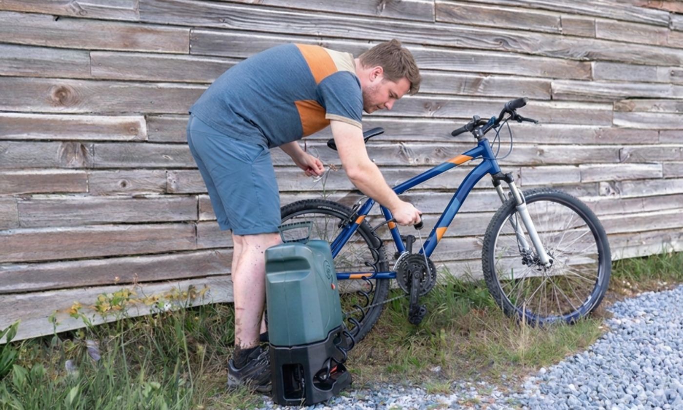 Photo: webtt.com Nettoyeur nomade Decathlon 10 L : rincer son VTT au parking, sans batterie ni prise